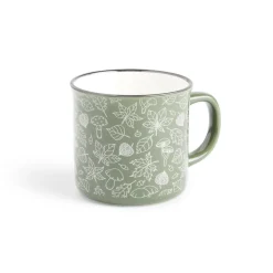 Gifi Mug décor feuille automne en porcelaine vert et blanc 320ml