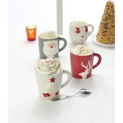 Gifi Mug de Noël blanc motif relief tête de renne cornes rouge 37 cl