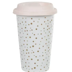 Gifi Mug de transport blanc pois doré avec couvercle