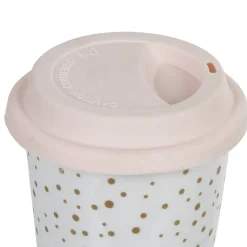 Gifi Mug de transport blanc pois doré avec couvercle