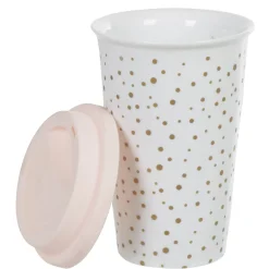 Gifi Mug de transport blanc pois doré avec couvercle