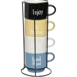 Gifi Mug en faïence avec support en métal x4