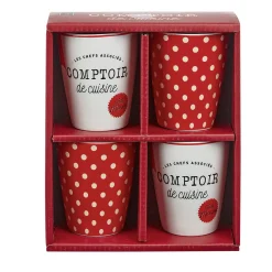 Gifi Mug en porcelaine rouge pois blanc 20 cl x4