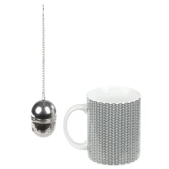 Gifi Mug porcelaine avec boule à thé inox noir blanc 35 cl