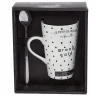 Gifi Mug porcelaine avec cuillère inox motif pois noir blanc 45 cl