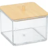 Gifi Beauté^Organisateur cosmétique forme carré transparent couvercle bambou