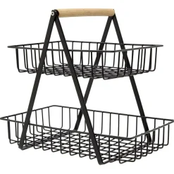 Gifi Panier à fruits 2 niveaux noir et naturel