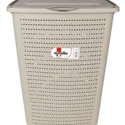 Gifi Entretien Du Linge|Panier à linge avec poignées et couvercle design rotin taupe 50 L