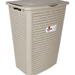 Gifi Entretien Du Linge|Panier à linge avec poignées et couvercle design rotin taupe 50 L