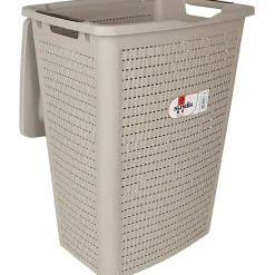 Gifi Entretien Du Linge|Panier à linge avec poignées et couvercle design rotin taupe 50 L