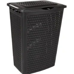 Gifi Entretien Du Linge|Panier à linge avec poignées et couvercle design rotin noir 50 L