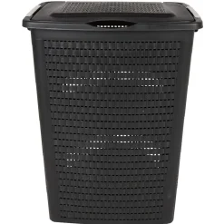 Gifi Entretien Du Linge|Panier à linge avec poignées et couvercle design rotin noir 50 L