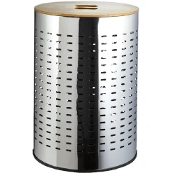 Gifi Entretien Du Linge|Panier à linge cylindrique métal et bois 55 L