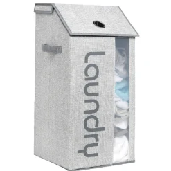 Gifi Rangement|Panier à linge grise repliable avec fenêtre