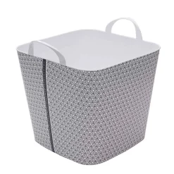 Gifi Entretien Du Linge|Panier à linge souple en plastique motif graphique gris blanc 25L