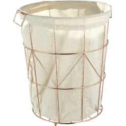 Gifi Entretien Du Linge|Panier à linge tissu beige armature métal bronze