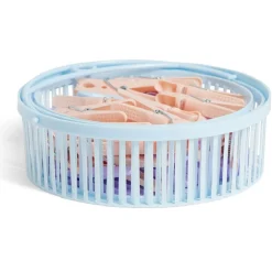 Gifi Entretien Du Linge|Panier avec 50 pinces à linge bleu - Ø20xH.17cm