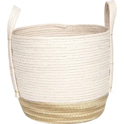 Gifi Rangement|Panier déco Bora Bora naturel et rose modèle moyen