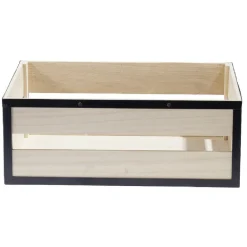 Gifi Rangement|Panier déco caisse en bois naturel et noir grand modèle