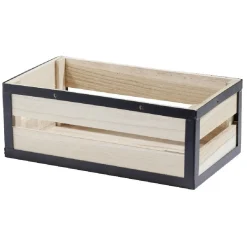 Gifi Rangement|Panier déco caisse en bois naturel et noir petit modèle