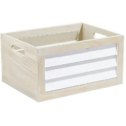 Gifi Rangement|Panier déco caisse en bois naturel et blanc grand modèle