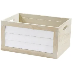 Gifi Rangement|Panier déco caisse en bois naturel et blanc grand modèle