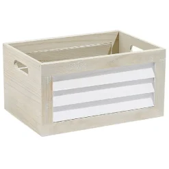 Gifi Rangement|Panier déco caisse en bois naturel et blanc modèle moyen