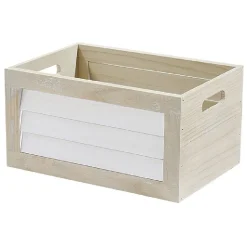 Gifi Rangement|Panier déco caisse en bois naturel et blanc modèle moyen