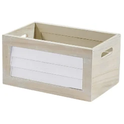 Gifi Rangement|Panier déco caisse en bois naturel et blanc petit modèle