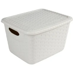 Gifi Rangement|Panier de rangement effet tressé avec couvercle gris 14,8 L
