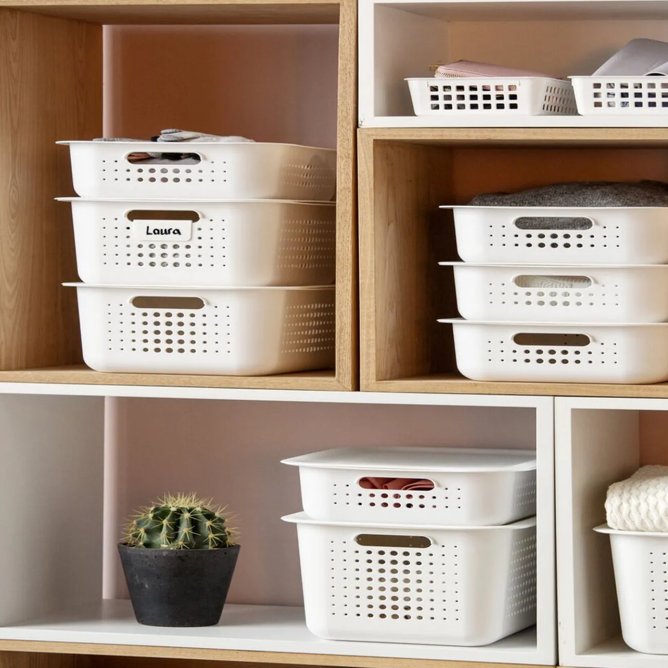 Gifi Rangement|Panier de rangement en plastique blanc ajouré 10 L