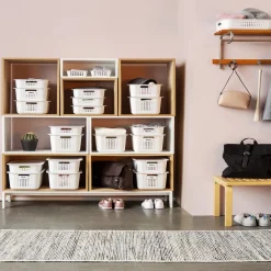 Gifi Rangement|Panier de rangement en plastique blanc ajouré 10 L