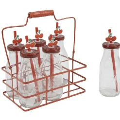 Gifi Rangement|Panier et 6 bouteilles design cerise