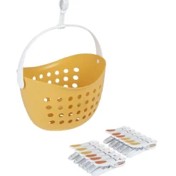 Gifi Entretien Du Linge|Panier orange avec 12 pinces à linge