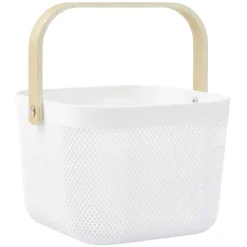 Gifi Rangement|Panier plastique avec anse blanc et naturel - L24 x l24 x H18 cm