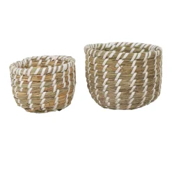 Gifi Entretien Du Linge|Panier rond imitation bois tressé beige x2