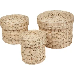 Gifi Rangement|Panier rond imitation bois tressé avec couvercle x3