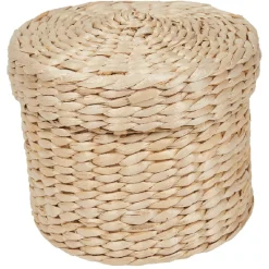 Gifi Rangement|Panier rond imitation bois tressé avec couvercle x3