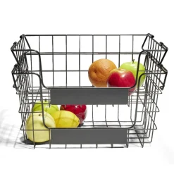 Gifi Rangement|Panier superposable taille S métal noir 34,5x24x14cm