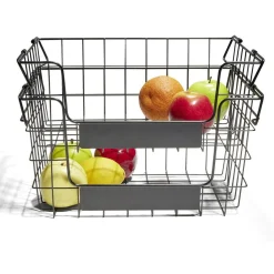 Gifi Rangement|Panier superposable taille S métal noir 34,5x24x14cm