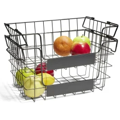 Gifi Rangement|Panier superposable taille M métal noir 34,5x24x19cm