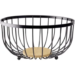 Gifi Panière à fruits fond bambou métal noir Ø25xH13cm