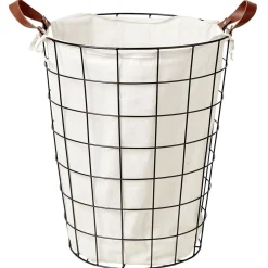 Gifi Entretien Du Linge|Panière à linge acier 48L avec sac en coton lavable Ø30/40xH50cm