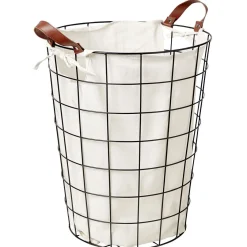 Gifi Entretien Du Linge|Panière à linge acier 48L avec sac en coton lavable Ø30/40xH50cm