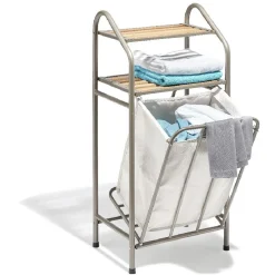 Gifi Entretien Du Linge|Panière à linge avec étagères bambou naturel