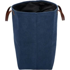 Gifi Entretien Du Linge|Panière à linge 58L avec anses polyester bleu marine effet velours