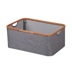 Gifi Entretien Du Linge|Panière à linge rectangulaire tissu gris et rebord bambou 45 L
