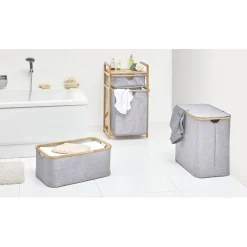 Gifi Entretien Du Linge|Panière à linge rectangulaire tissu gris et rebord bambou 45 L