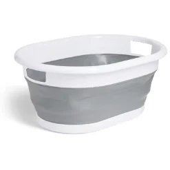 Gifi Entretien Du Linge|Panière à linge rétractable 54x23x39cm plastique blanc et gris