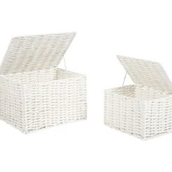 Gifi Rangement|Panière avec couvercle blanche x2